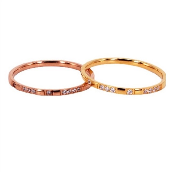 Titanium Steel 14K Gold Plated Cubic Zirconia Dainty Minimalist Band Ring - Picture 10 of 12